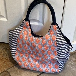 Stella & Dot Dune coral navy beach tote bag